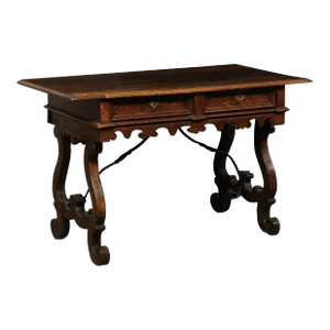 Late 18th Century Italian Fratino Table W/Drawers & Forged Iron Stretcher