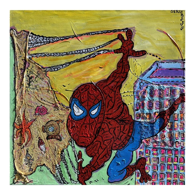 One-of-a-Kind Large Painting on Canvas by Serg Graff "Spider-Man". Coa Attached For Sale