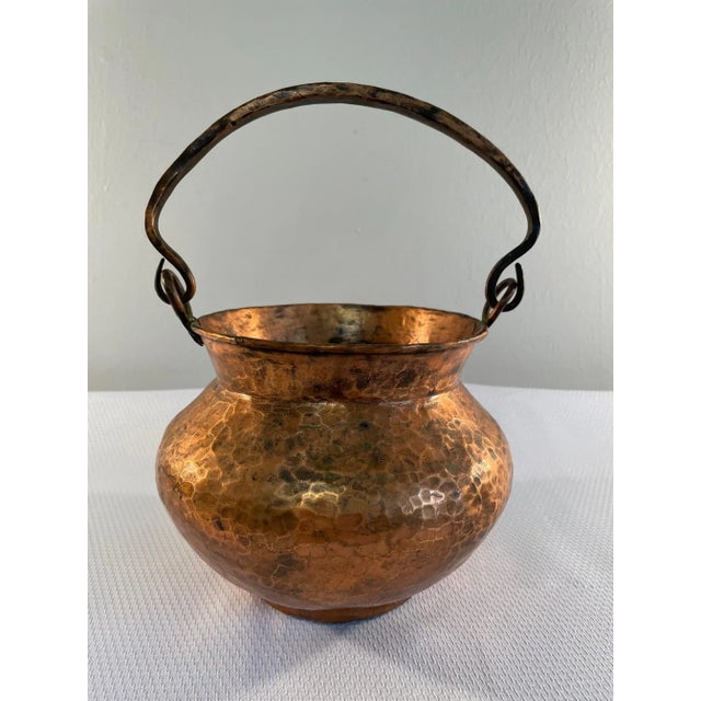 Mid 20th Century Hammered Copper Cachepot or Bucket With Handle For Sale - Image 13 of 13
