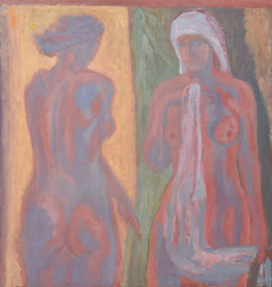 Kurt Lauber, Standing Nudes, 1960, Oil Painting, Framed