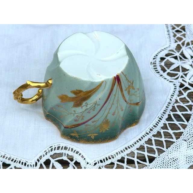 Art Nouveau Collectible Chocolate Cup and Saucer in Eggshell Porcelain with Gold Trim, France, 1890s, Set of 2 For Sale - Image 6 of 10