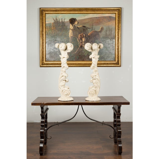 Pair of Foliage Carved and Painted Wooden Fragments Circa 1940, Attributed to Maison Jansen For Sale In Atlanta - Image 6 of 12