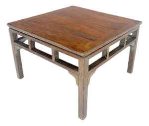 Square Solid Teak Chinese 19th Century Occasional Coffee Lamp Side Table Patina