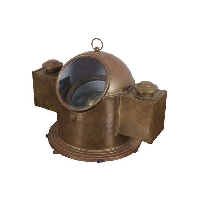 Antique English nautical / maritime ship / Yacht / lifeboat binnacle gimbal compass with rare double oil lamps. Copper and...