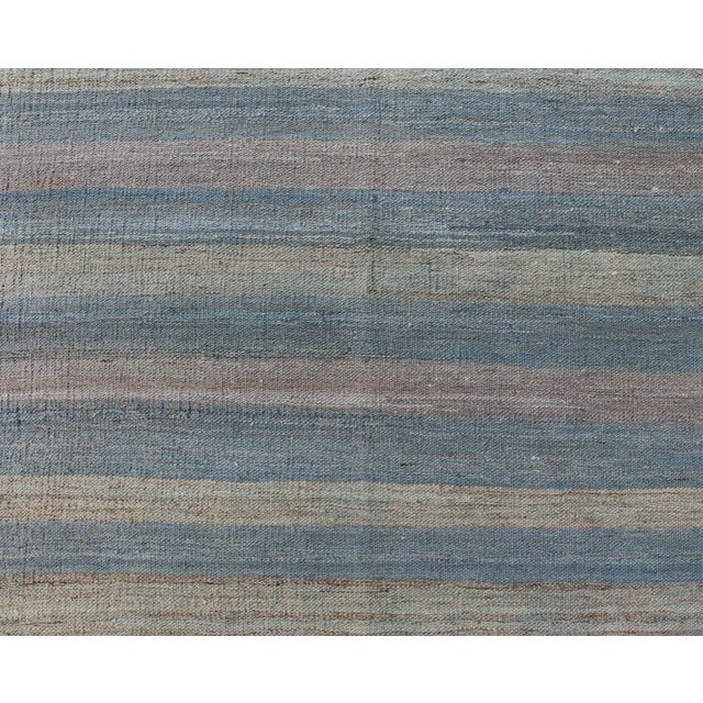 Large Afghanistan Kilim Modern With Stripes in Shade of Light Green For Sale - Image 10 of 12