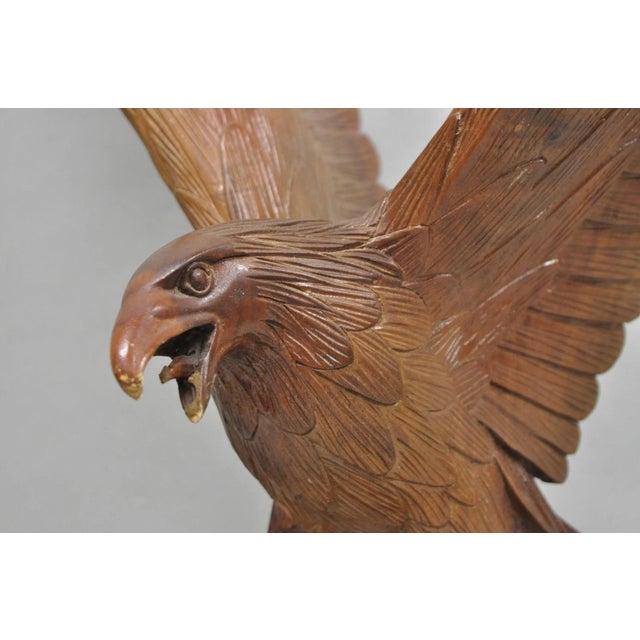 Rustic Vintage Black Forest 24" Hand Carved Wood Bald Eagle Figure Statue Sculpture For Sale - Image 3 of 18
