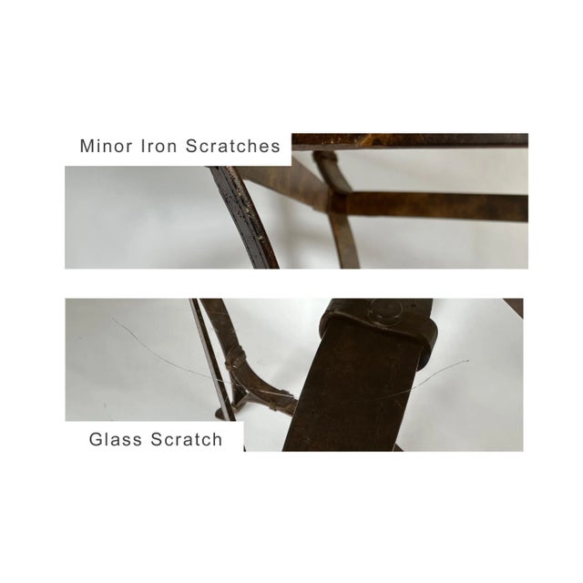 A sophisticated equestrian design to a T, this forged iron side table is sculpted in the style of Jacques Adnet or Hermes...