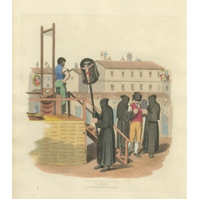Paper Baldwin, Cradock & Joy, Public Beheading for Murder in Rome, Hand-Colored Print, 1820s For Sale - Image 7 of 10