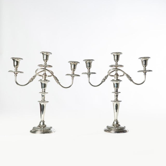 1920s Pair of Friedman Silver Co. Three Arm Silverplate Candelabras For Sale - Image 6 of 11