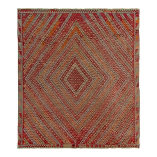 Vintage Mid-Century Van Beige-Brown and Blue Wool Kilim Rug With Diamond Pattern 20123 For Sale