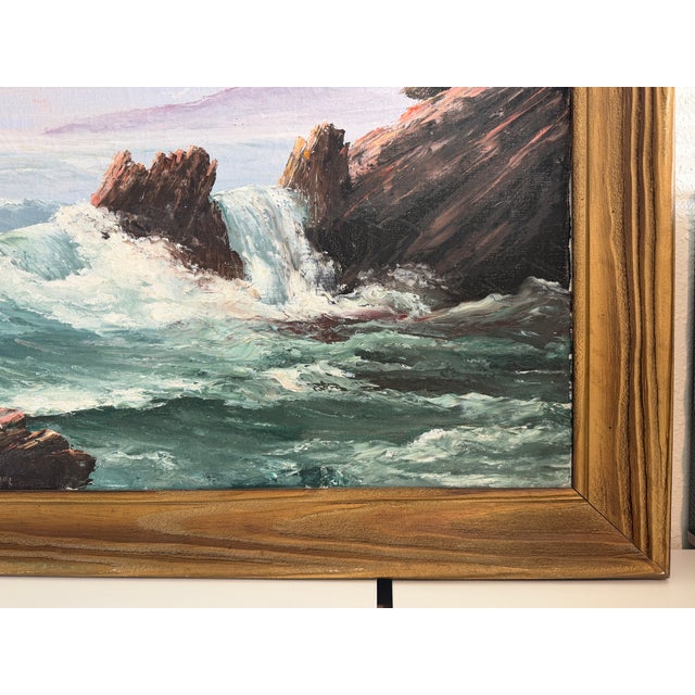Late 20th Century Framed VTG Oil Painting Seascape Signed Theddy Peterson Coastal Waves Rocks Art For Sale In Jacksonville, FL - Image 6 of 10