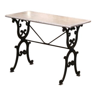 19th Century French Louis XV Green Painted Iron Marble Top Bistro Table For Sale