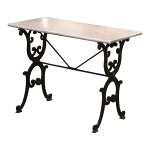 19th Century French Marble Top Green Painted Iron Bistrot Table From Provence