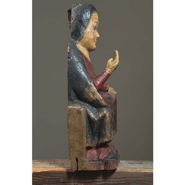 Rustic Antique Large 19th C. Spanish Folk Art Polychrome Virgin Mary Santos Sculpture For Sale - Image 3 of 12