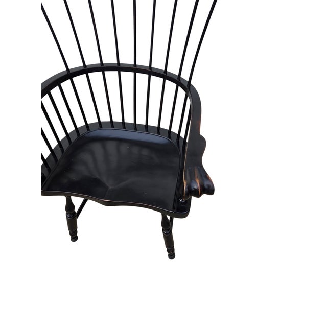American 1990s Ethan Allen Black Windsor Chair Comb Back Philadelphia Armchair Saddle Seat For Sale - Image 3 of 16