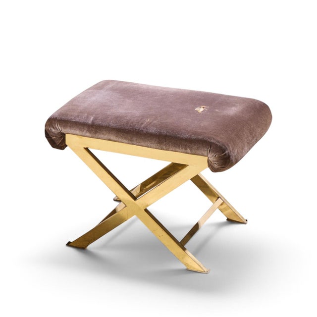 Warren Lloyd for Weiman Mid Century Brass X Base Stools - Pair For Sale - Image 11 of 12