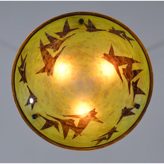 Yellow Large French Art Deco Pendant Light by Le Verre Francais Schneider - 1925 Cameo Chandelier France For Sale - Image 8 of 13