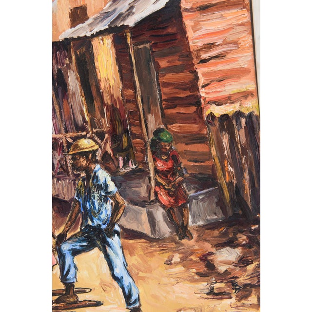 Wood Ernst Louizor (1938–2011) – Signed Haitian Market Scene Painting on Canvas For Sale - Image 7 of 10
