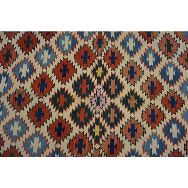 1940s Earth Tone Medallion Tribal Antique Dhurrie Kilim Cotton Rug 8' 9''x 13' 8'' Carpet For Sale - Image 4 of 8