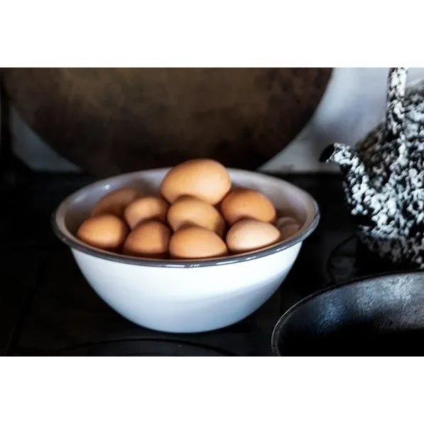 American Crow Canyon Home Enamelware, Vintage Oval Platter with Grey Rim For Sale - Image 3 of 5