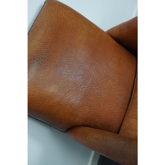 Vintage French Cognac-Colored Leather Club Chair, 1940s For Sale - Image 4 of 15