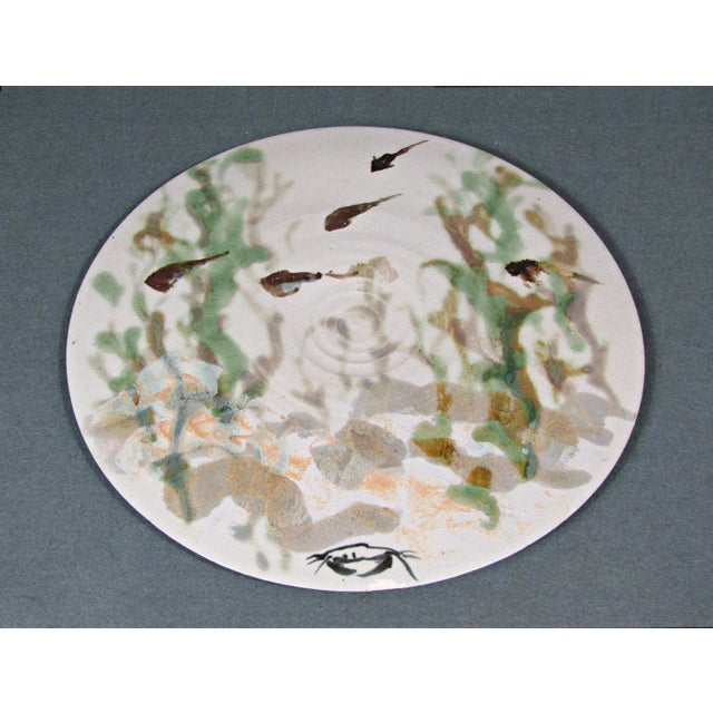 1970s Signed Abstract Fish Studio Pottery Decorative Plate For Sale - Image 4 of 13