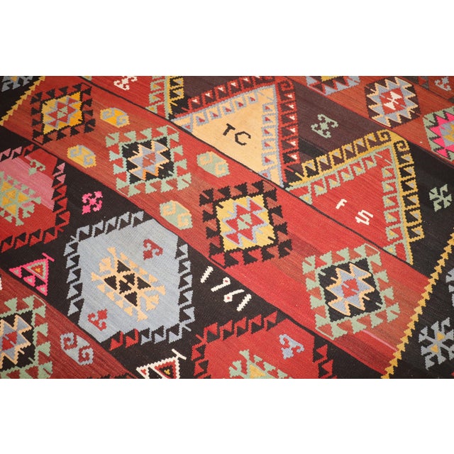 Red Zabihi Collection Geometric Vintage Turkish Gallery Size Kilim For Sale - Image 8 of 11