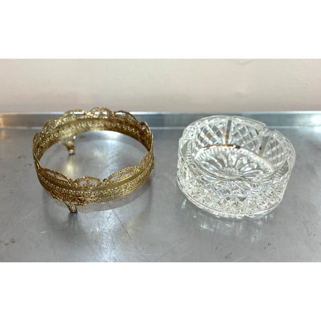 Crystal / Brass Filigree 1950s Ashtray For Sale - Image 4 of 4
