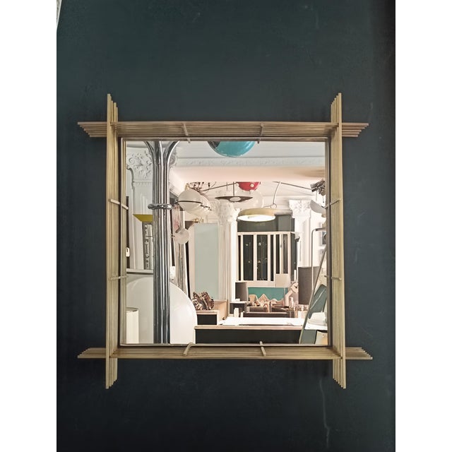 Ettore Sottsass Square Wall Mirror with Brass Wire Mesh Frame by Ettore Sottsass, Italy, 1970s For Sale - Image 4 of 8