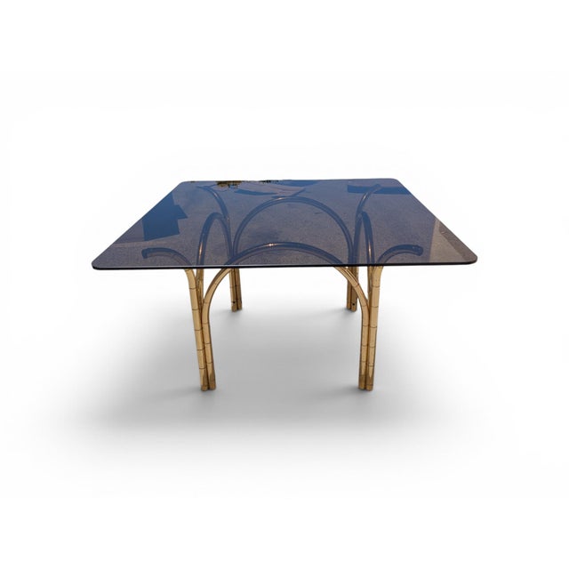 Vintage Italian Smoked Glass and Brass Table, 1970s For Sale - Image 9 of 9