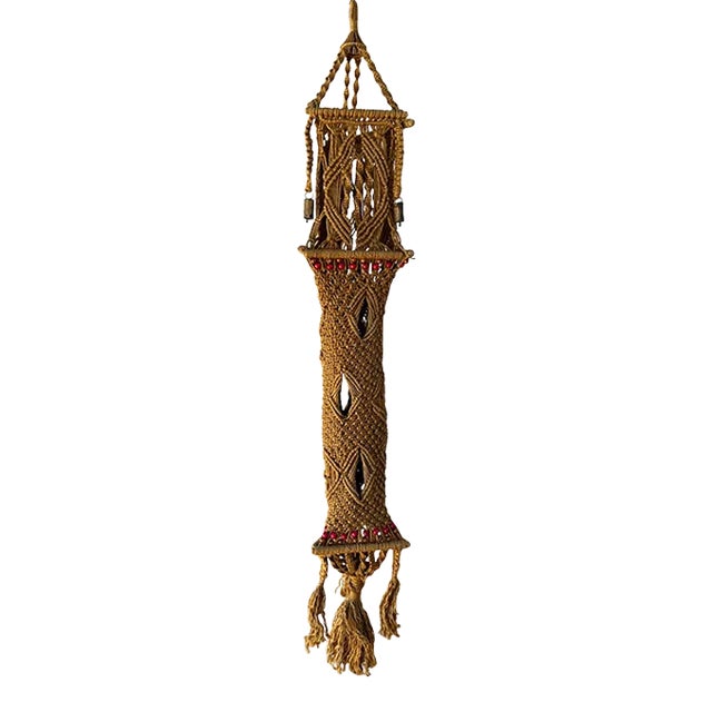 Vintage 70's Jute Macrame Wind Chime For Sale