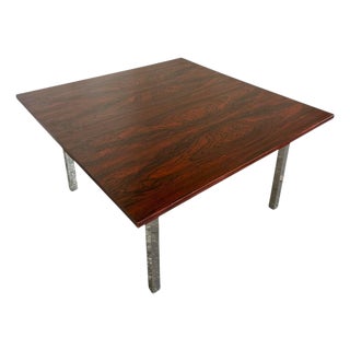 Low Mid-Century Square Coffee Table with Rosewood Top and Chrome Legs For Sale