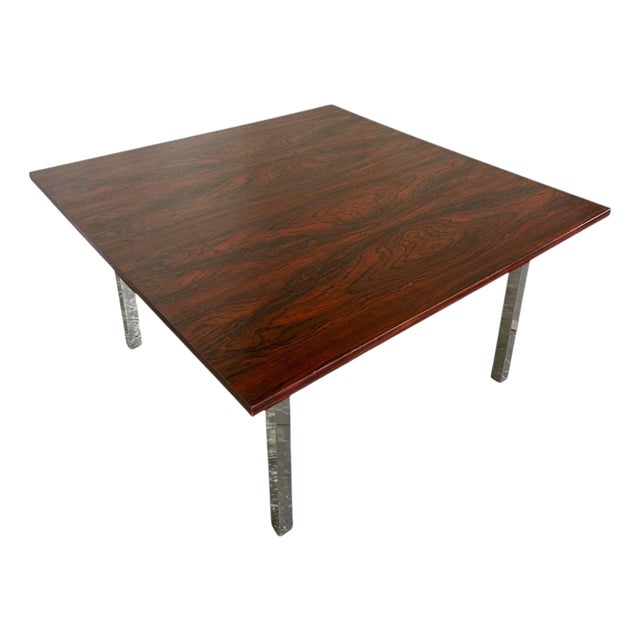 Low Mid-Century Square Coffee Table with Rosewood Top and Chrome Legs For Sale