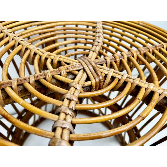 Mid 20th Century Vintage Round Pencil Reed Rattan Side Table For Sale - Image 5 of 10