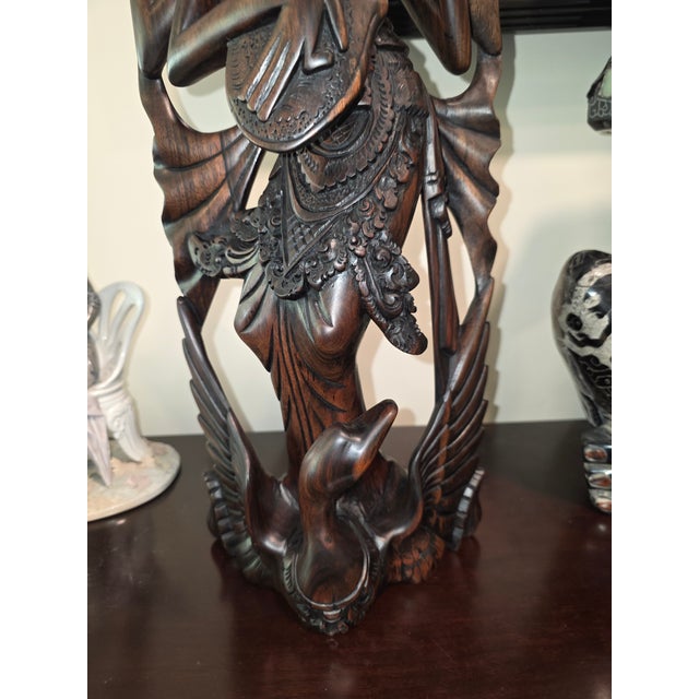 Mid 20th Century Art Deco Balinese Modernist Macassar Ebony Sarasvati Swan Rider Sculpture For Sale - Image 16 of 18