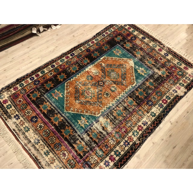 1960s Bohemian Vintage Floor Vintage Rug- 4′7″ × 6′11″ For Sale - Image 5 of 11