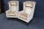 Ethan Allen velvet striped wingback chairs with oak carved legs.