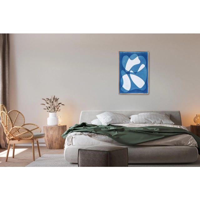Mid-Century Modern Shapes, Handmade Cyanotype on Watercolor Paper in White and Blue Print, 2024 For Sale In Miami - Image 6 of 7