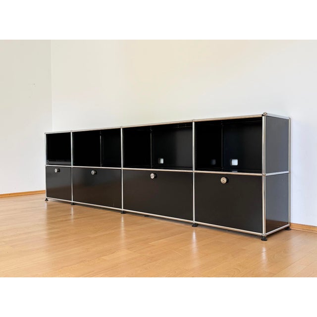 Black Ral 9011 Sideboard with 8 Compartments, 4 Doors and Pull-Out Shelf by Fritz Haller for USM Haller, Switzerland,...