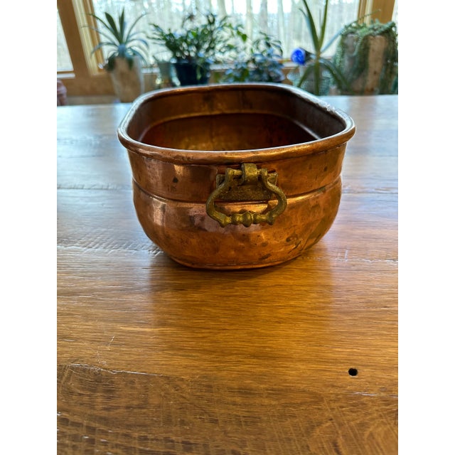 French Copper Oval Double Brass Handled Pot Planter Bowl For Sale - Image 3 of 9