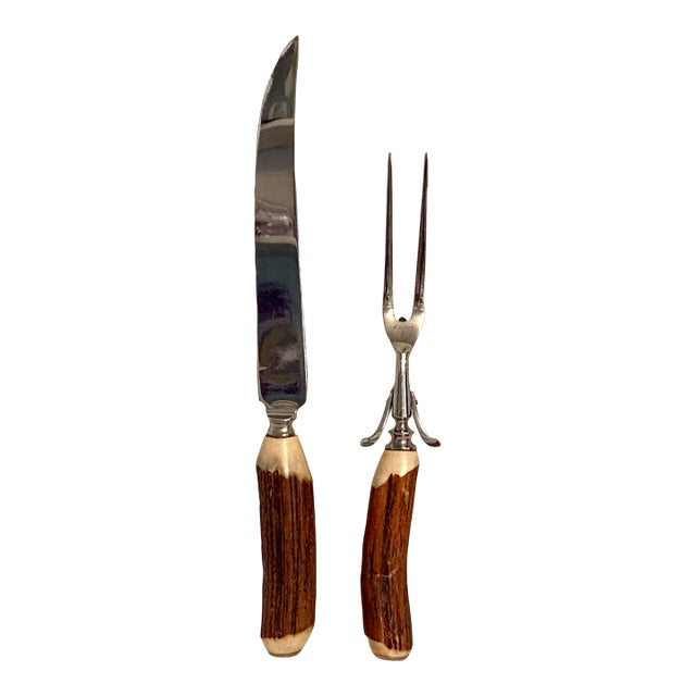 Vintage Stag Horn Handle Carving Knife and Fork by Stiletto - A Pair For Sale
