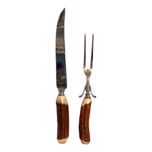 Vintage Stag Horn Handle Carving Knife and Fork by Stiletto - A Pair