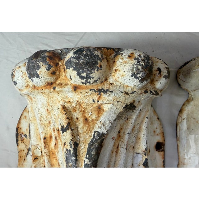 Pair Large Antique Industrial Cast Iron Architectural Salvage Wall Corbels White For Sale - Image 9 of 12