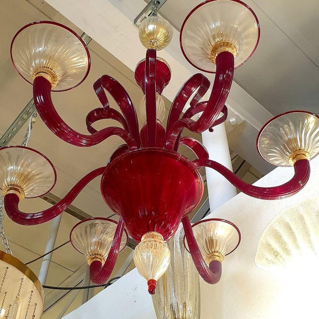 1960s Red and Gold Murano Glass Chandelier, Italy For Sale In Dallas - Image 6 of 12