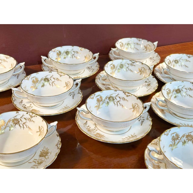 English 1960s Royal Crown Derby “Marquis” Pattern A1222 Bone China Cream Soup Bowls & Underplates, Set of 10 For Sale - Image 3 of 12
