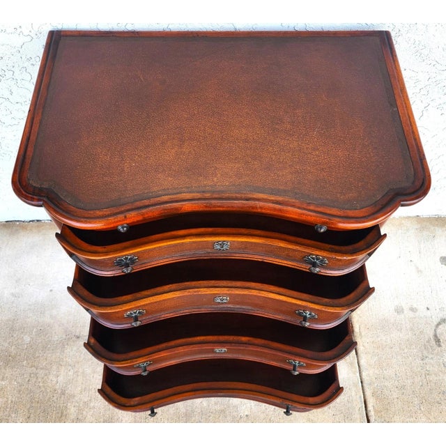 Theodore Alexander Leather Wrapped Serpentine Chest Hidden Pull Out Desk For Sale In Miami - Image 6 of 11