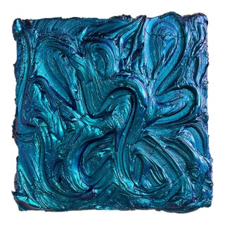 Contemporary Abstract Mixed Media on Wood "Saturn Blue" by Nikolaos Schizas For Sale