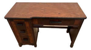 1930s Art Deco Wall Desk Petite Size Four Dovetail Jointed Drawers Two Tone Walnut