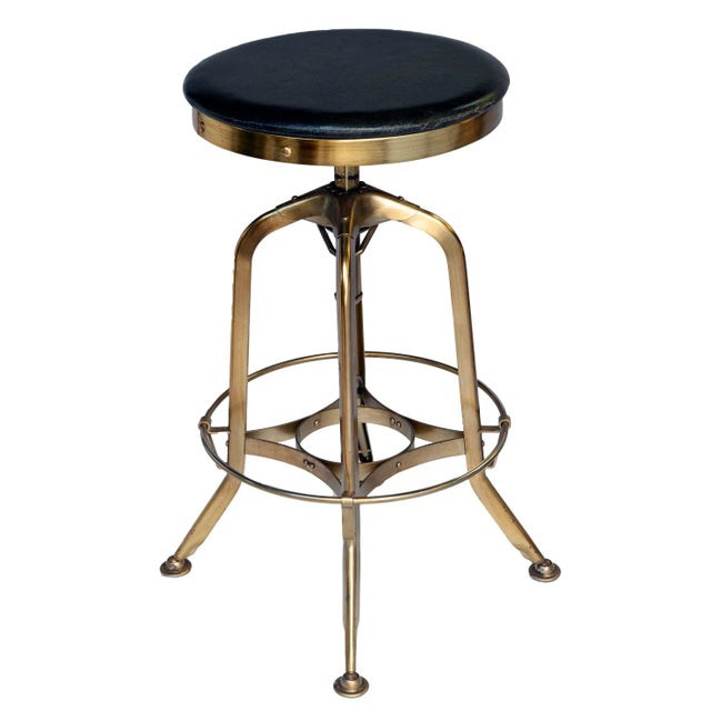 Industrial Vintage Restoration Hardware Brass Adjustable Stool For Sale - Image 3 of 8