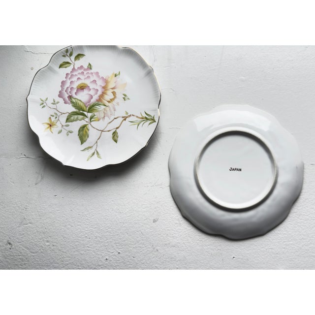 Pink Mid-20th-Century Japanese Porcelain Dessert Plates With Peony Pattern - a Pair For Sale - Image 8 of 8